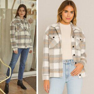 NEW Saylor Layton Jacket Shacket Oversized Fleece Tartan Plaid Large